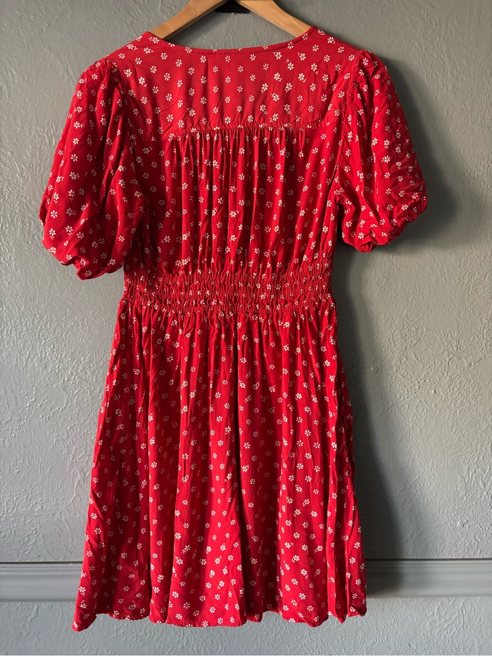 Madewell Red Floral Smocked Puff Sleeve Mini Dress Small - Picture 5 of 10